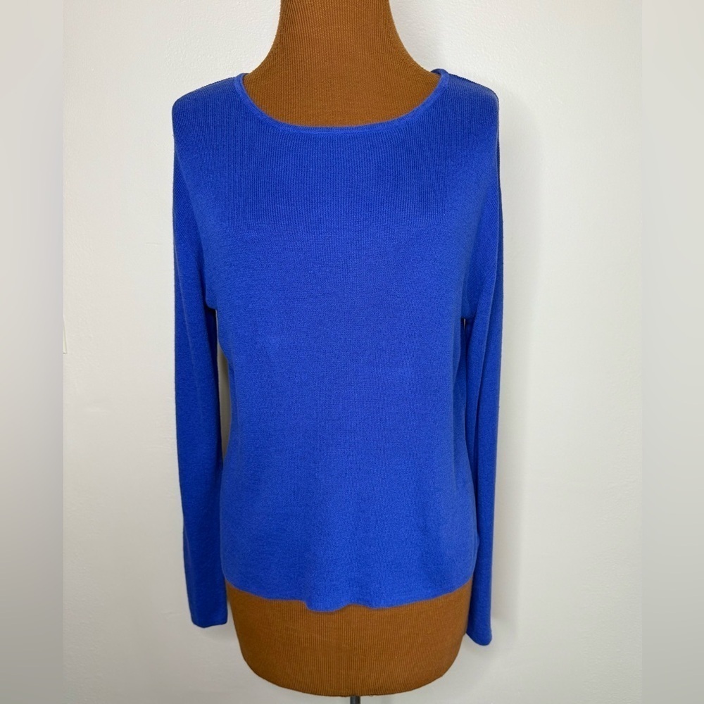 Chico’s Design Vibrant Royal Blue Long Sleeve Sweater Linen Cotton Size Large